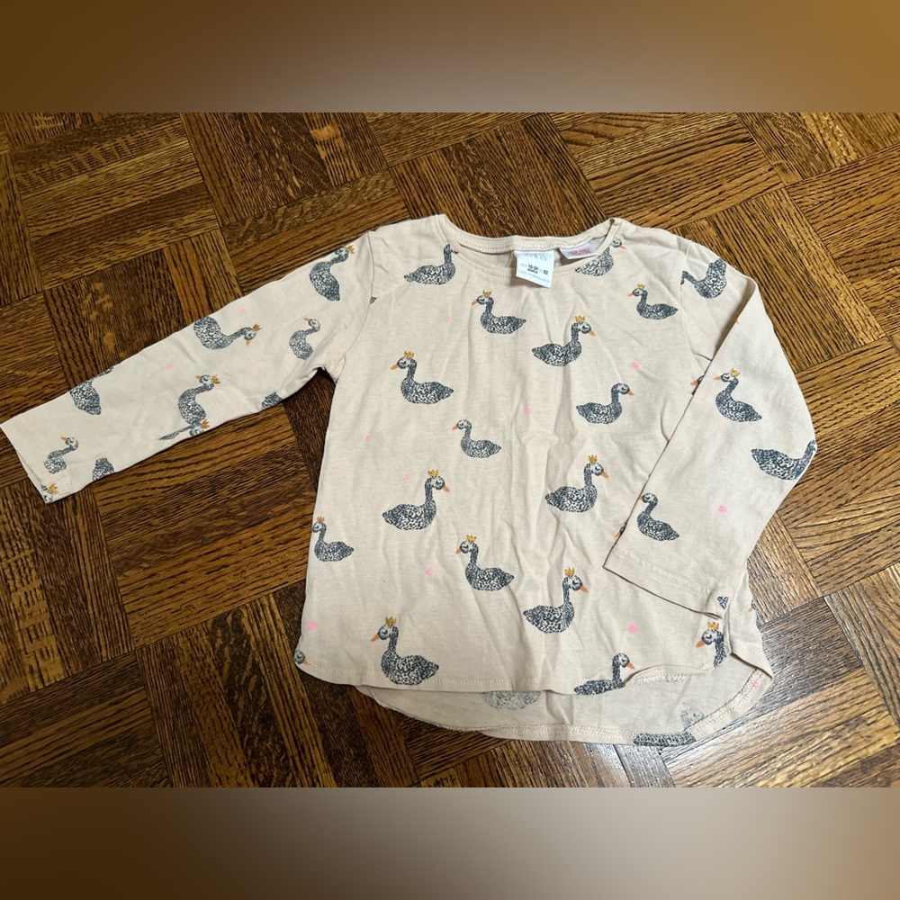 Zara Kids Beige Long Sleeve Swan Tee
